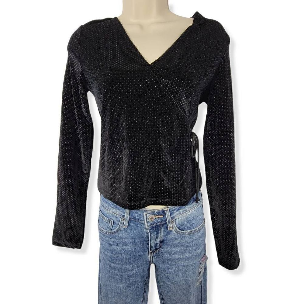Self Esteem Black Velvet Faux Wrap Top XS Junior